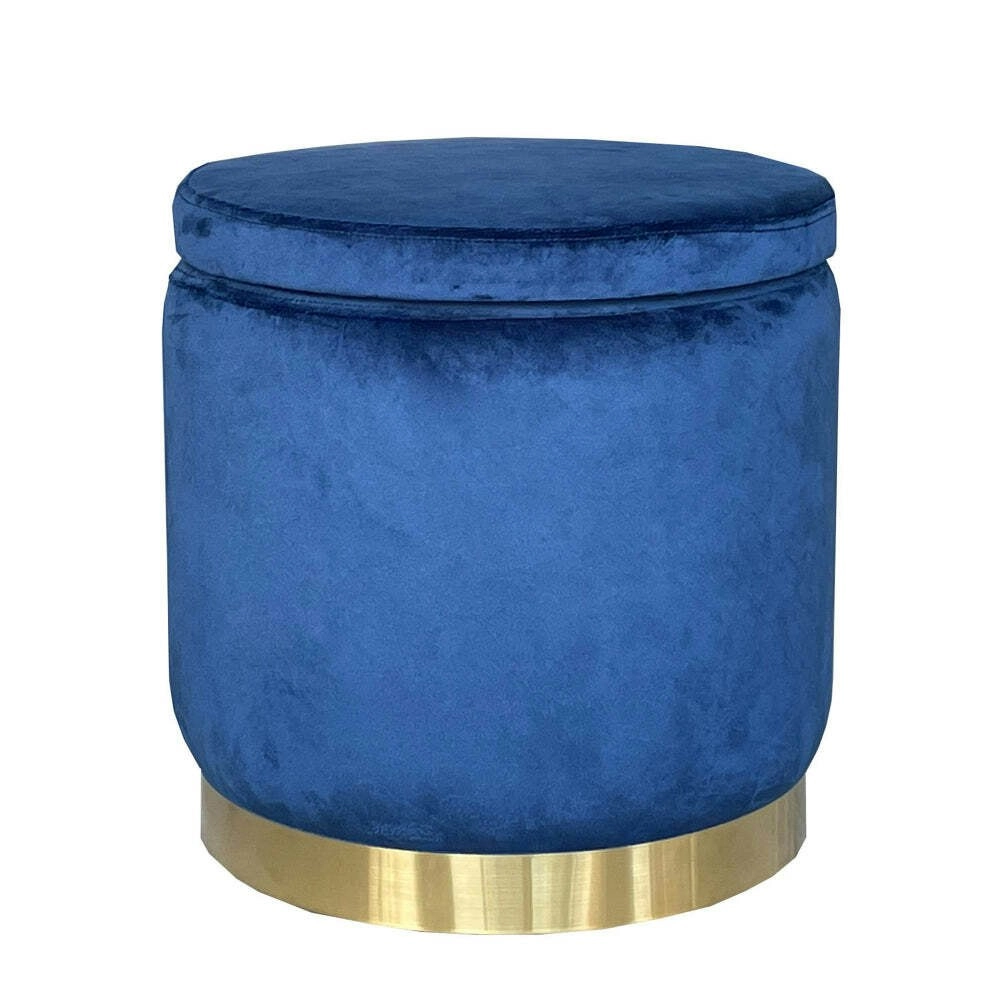 J.Elliot Home Roxanne 40x41cm Velvet Stool Chair Seat w/ Storage Navy & Gold