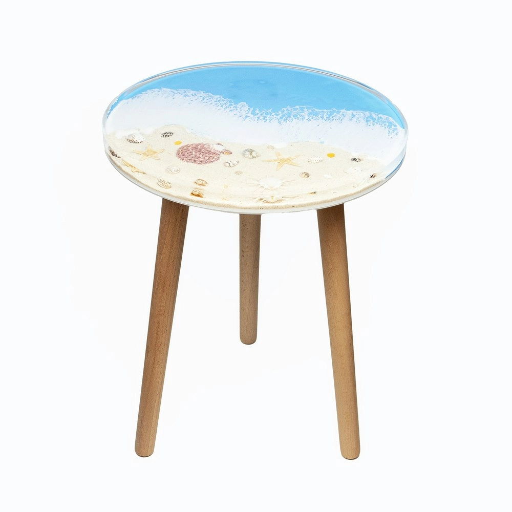 Leni Handcrafted Round Resin Side Table Shell Beach Themed 40x40x51.5cm