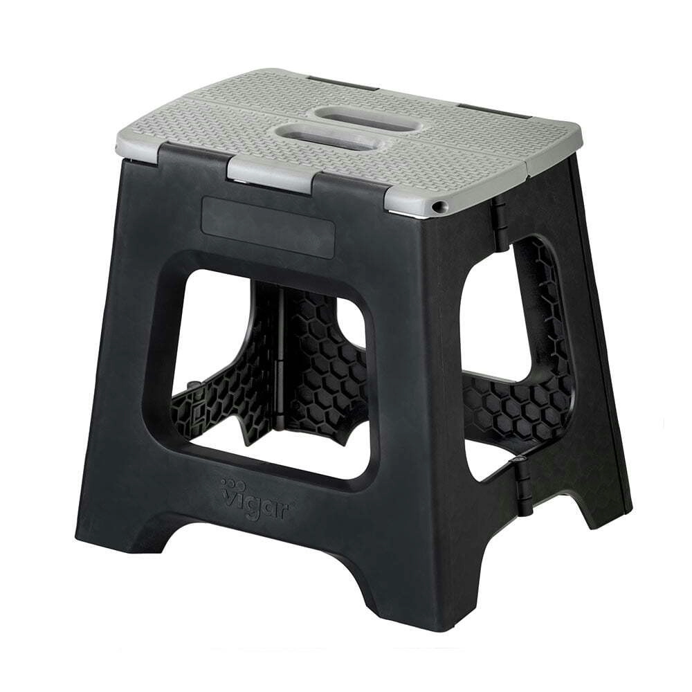 Vigar Compact Foldable 32cm Plastic Step Stool Outdoor/Kitchen Chair Black/Grey