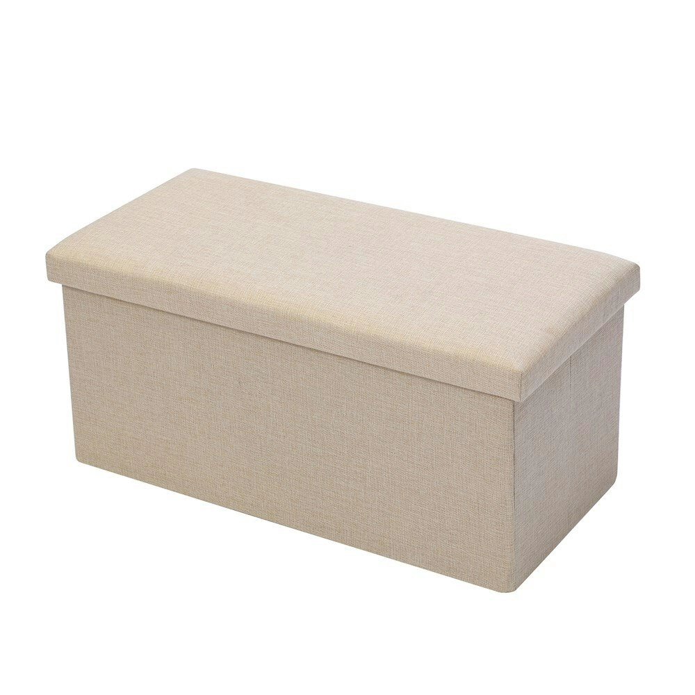 Boxsweden 76x36cm Ottoman Storage Cube Faux Linen Home Organiser/Stool Cream