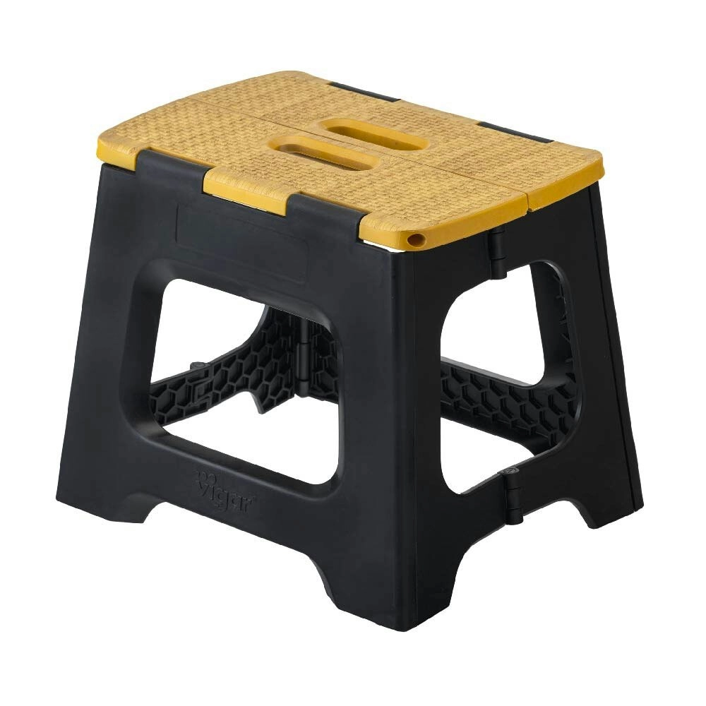 Vigar Compact Non Slip Bamboo On Top Foldable Stool/Step Black 27cm 150kg