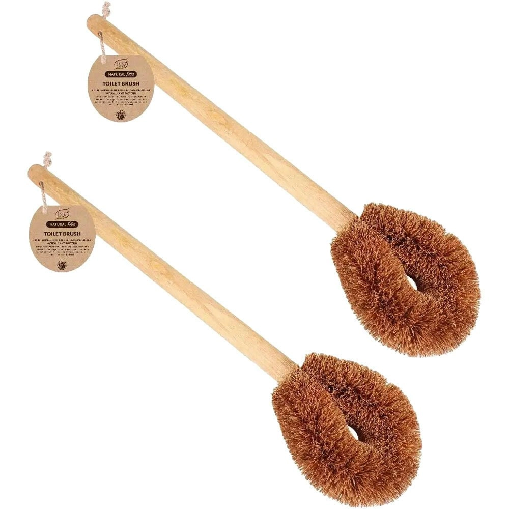 2x Eco Basics Natural Anti-Bacterial Plus Toilet Bathroom Cleaning Brush 49cm