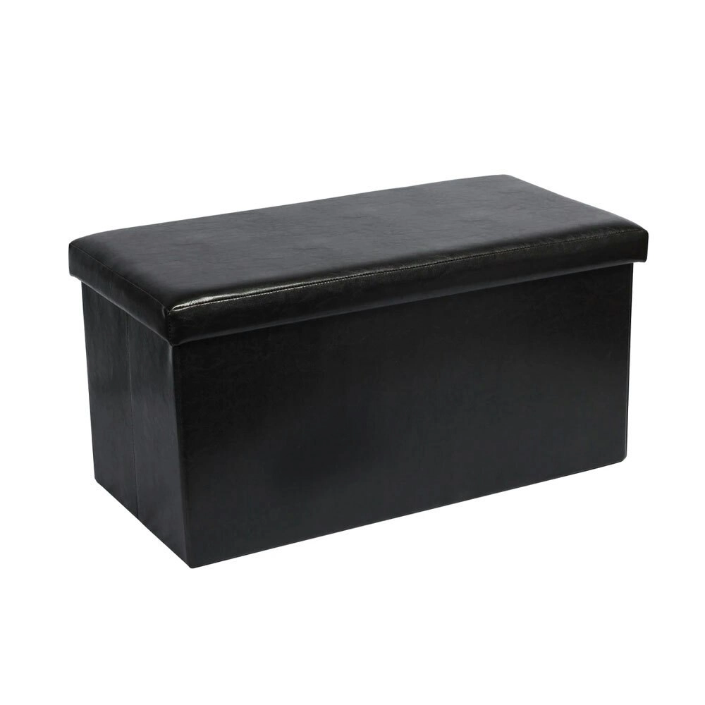 Vistara Folding Storage Ottomon Seat Faux Leather Finish Black 76x38x37cm