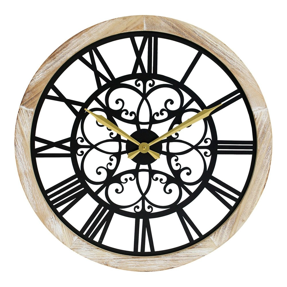 Interiors ViewMetal MDF XL77cm Wall Clock Round Analogue Hanging Decor Natural