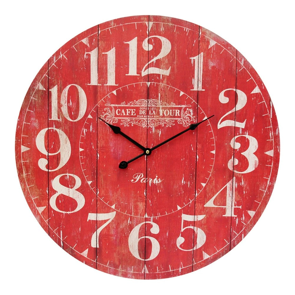 De La TourMDF 58cm Wall Clock Round Analogue Hanging Home/Office Room Decor Red