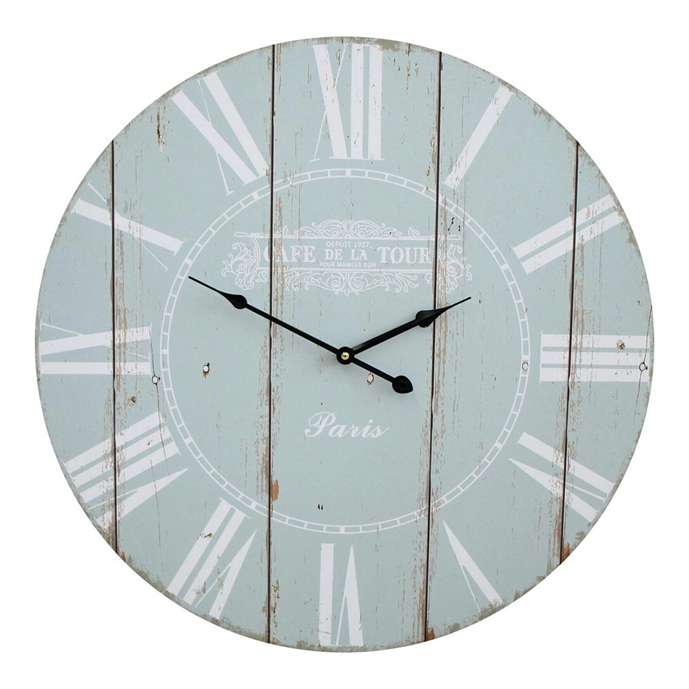 Cafe MDF Metal 58cm Wall Clock Round Analogue Hanging Home/Office  Decor Sage