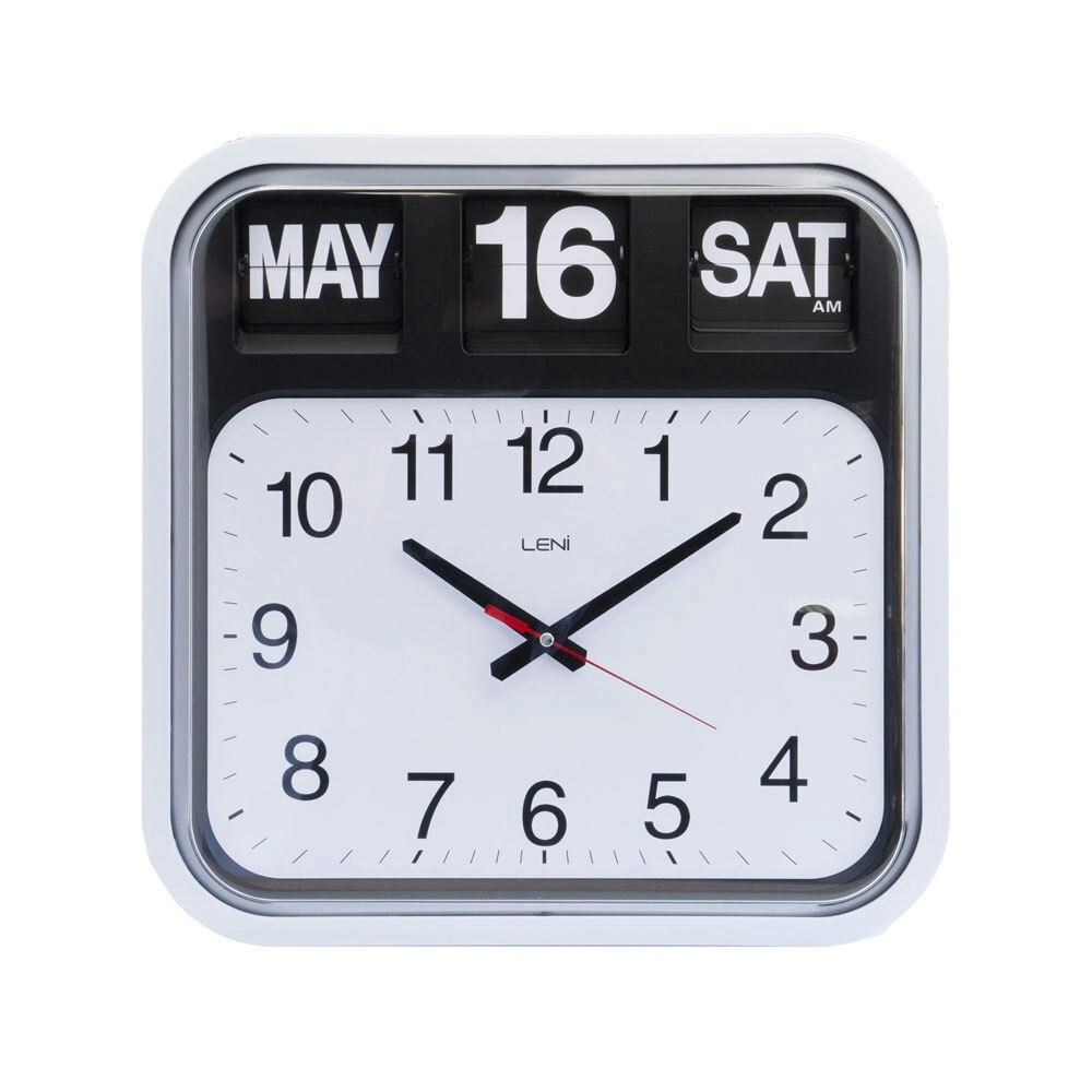 Leni Bankers Analog Quartz Square Wall Clock With Calendar 43x43cm White