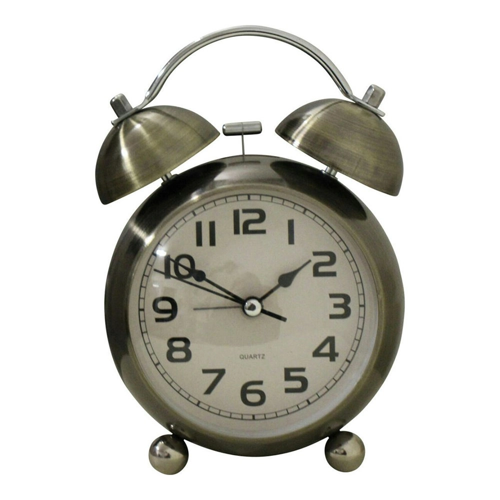 Round Metal 16cm Alarm Clock Bedside Analogue Large Home Tabletop Decor Brass