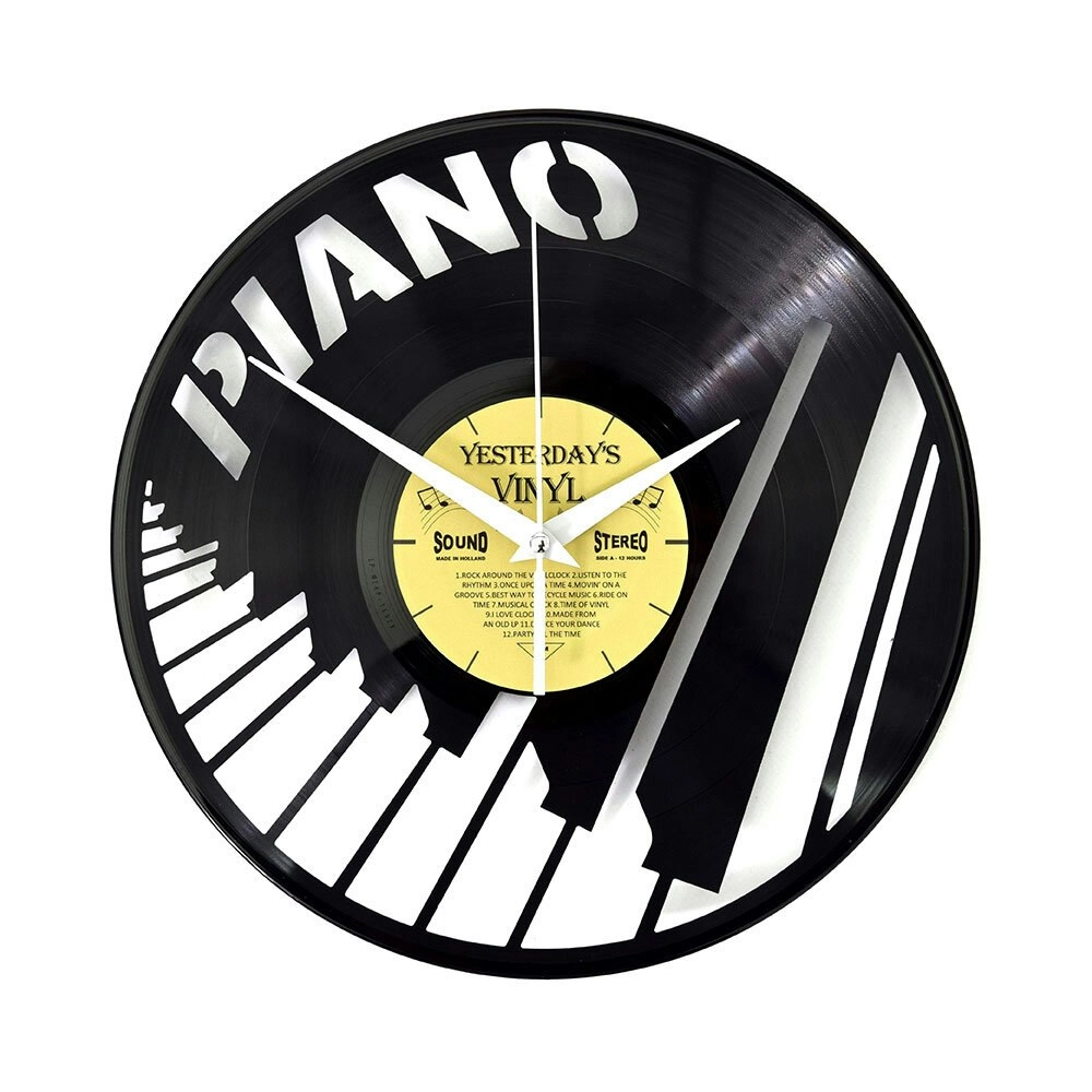 Yesterday’s Recycled Vinyl Rock Music Lover Memorabilia Battery Clock Piano