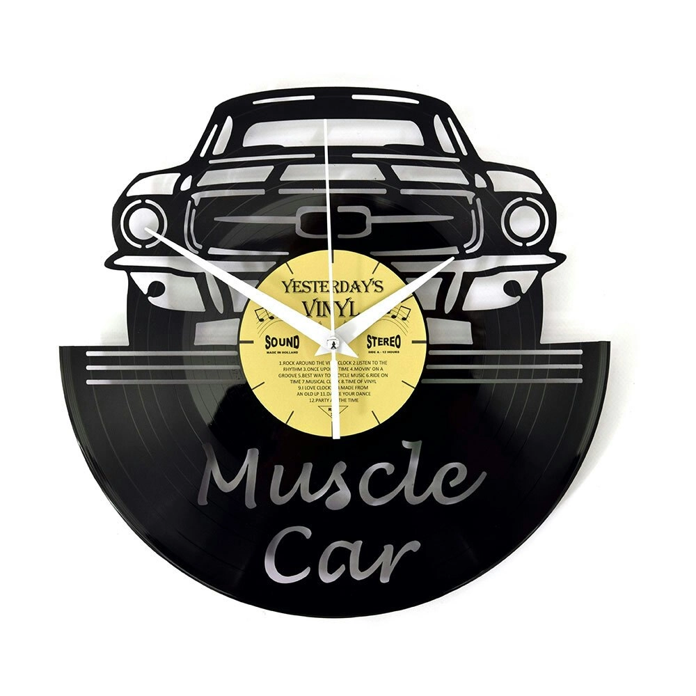 Yesterday’s Recycled Vinyl Music Lover Memorabilia Battery Clock Muscle Car