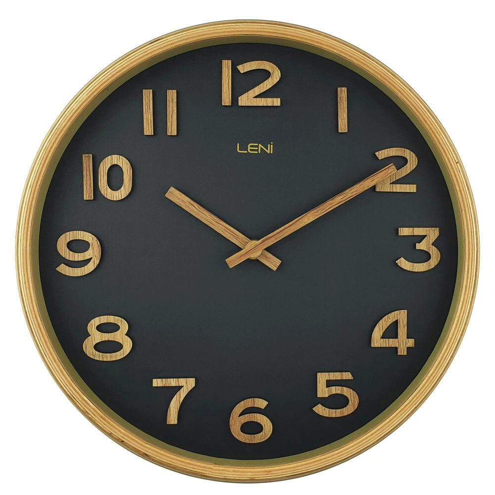 Leni Tilia Silent Sweeping Wooden Home Wall Timepiece Clock 25.5cm Black