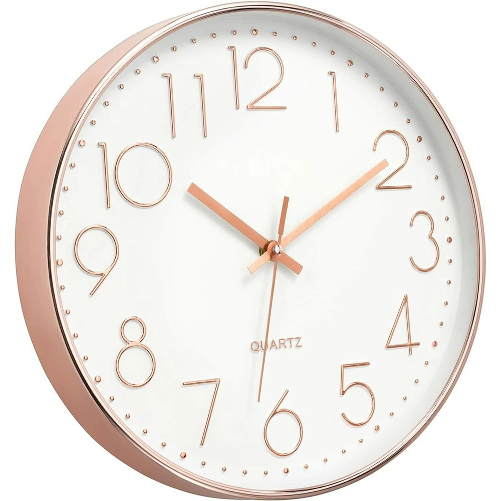 Degree Quartz Modern Wall Clock Non-Ticking Rose Gold/White Home Decor 30cm