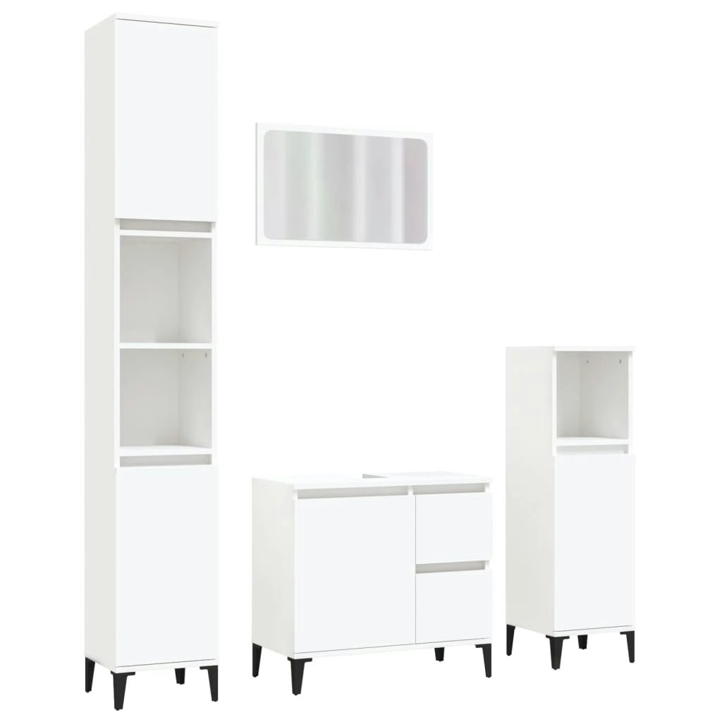 4 Piece Bathroom Furniture Set White Engineered Wood 3185556