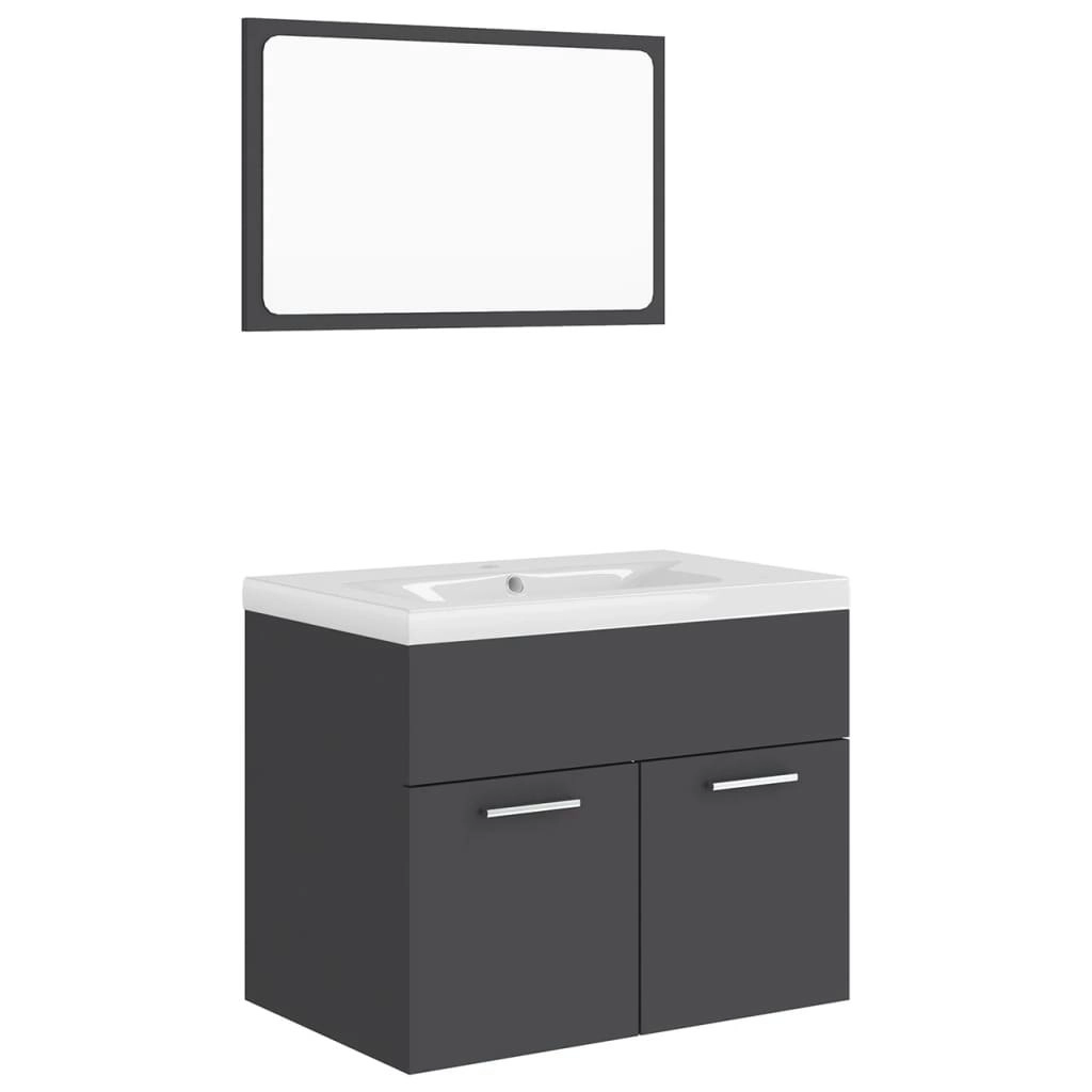 Bathroom Furniture Set Grey Engineered Wood 3070867