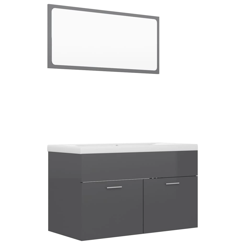 Bathroom Furniture Set High Gloss Grey Engineered Wood 3070882