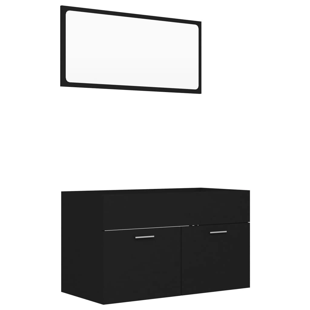 2 Piece Bathroom Furniture Set Black Engineered Wood 804792