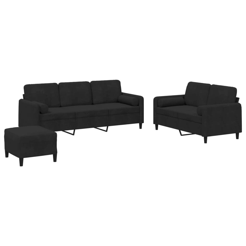 3 Piece Sofa Set with Pillows Black Velvet 3202049