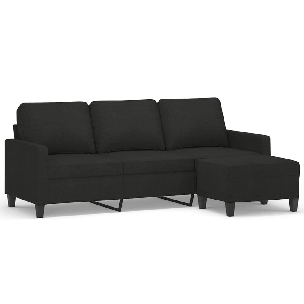 3-Seater Sofa with Footstool Black 180 cm Fabric 3201041