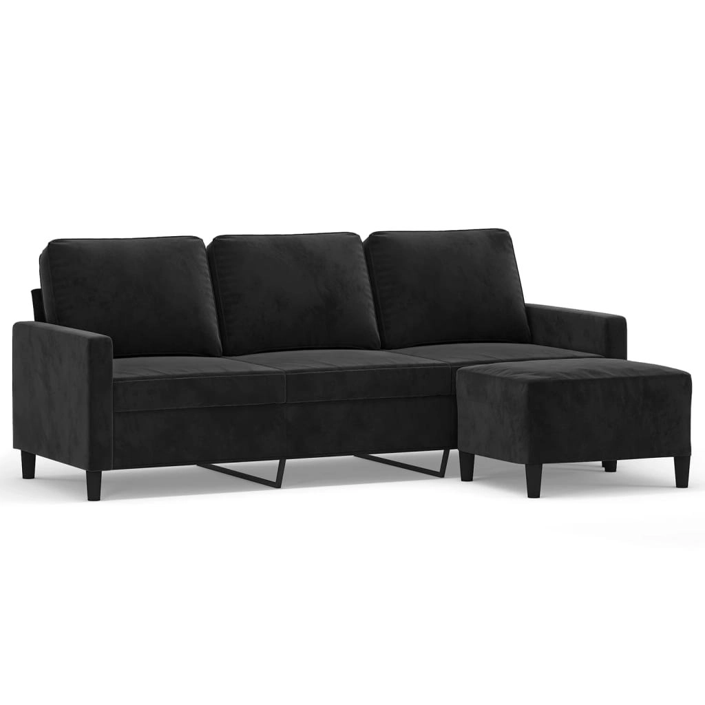 3-Seater Sofa with Footstool Black 180 cm Velvet 3201060