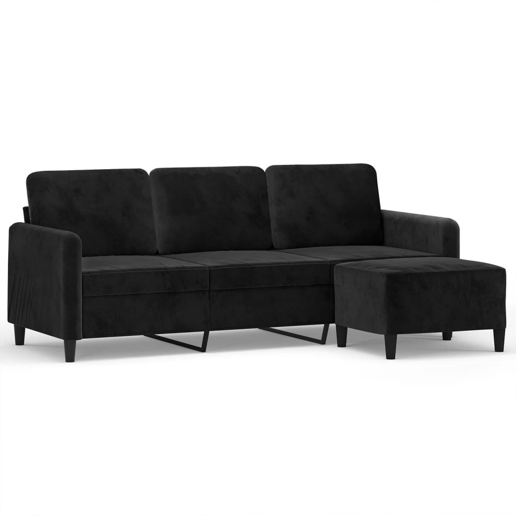 3-Seater Sofa with Footstool Black 180 cm Velvet 3201179