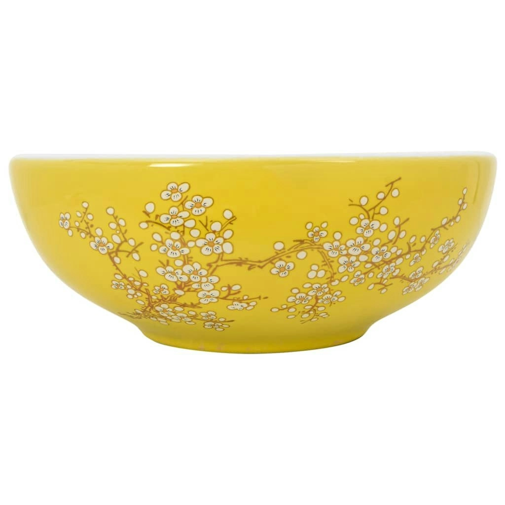 Countertop Basin White and Yellow Round Φ41x14 cm Ceramic 155053