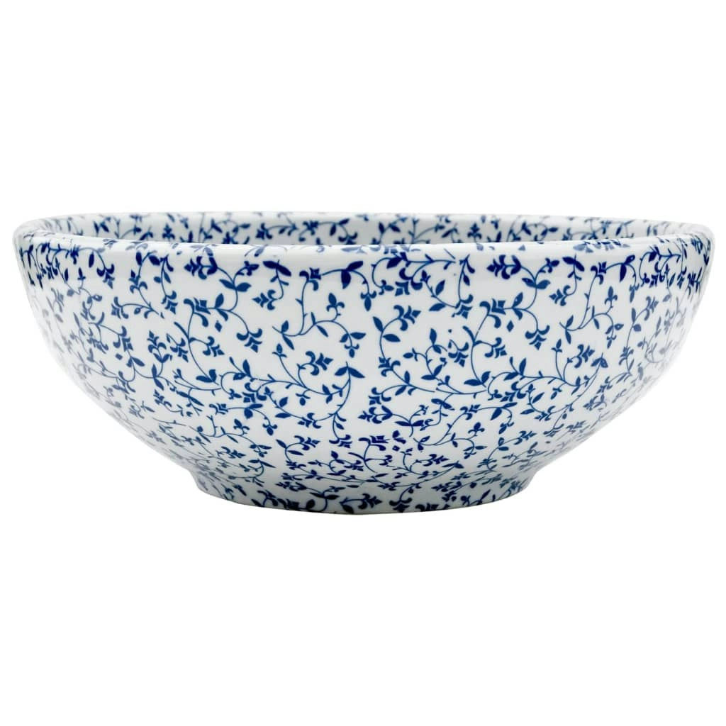 Countertop Basin White and Blue Round Φ41x14 cm Ceramic 155050