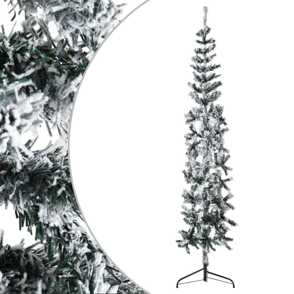 Slim Artificial Half Christmas Tree with Flocked Snow 240 cm 344608