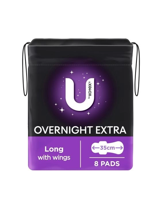 U by Kotex Overnight Extra Pads Long 8 Pack