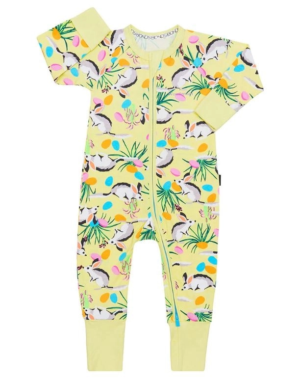 3X Bonds Wondersuit Baby 2-Way Zip Coverall Yellow With Rabbit