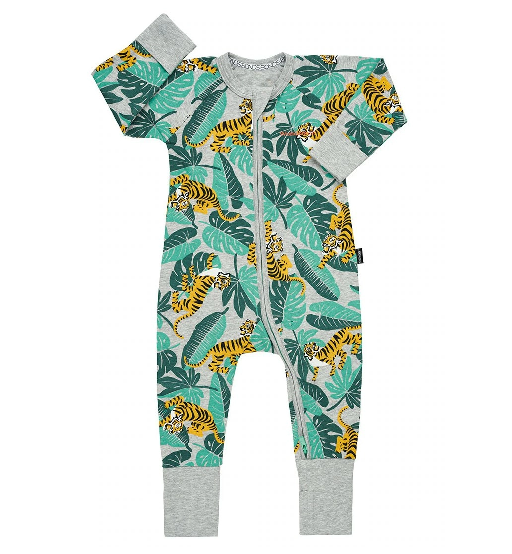 2 x Bonds Baby 2-Way Zip Wondersuit Coverall Tiger In Forest