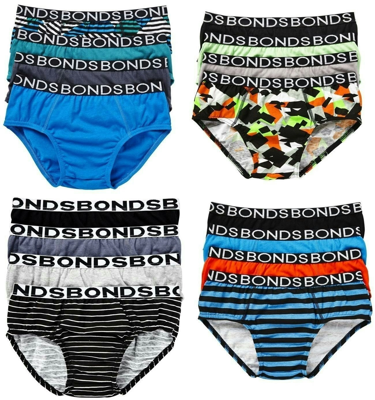 Bonds Boys Kids Underwear 4 Pairs Undies Brief Briefs Black 2 3 4 6 8 10 12 14