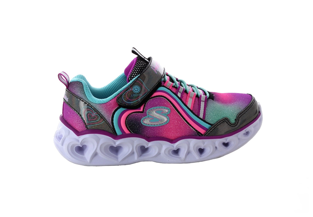 Kids Skechers Heart Lights Rainbow Lux Black/Multi Girls Light Up Sneakers