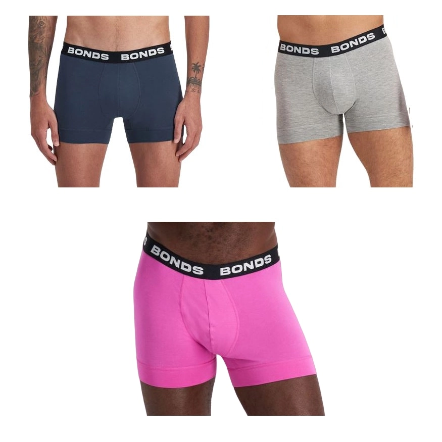 15 X Mens Bonds Total Package Trunks Underwear Charcoal / Pink / Grey