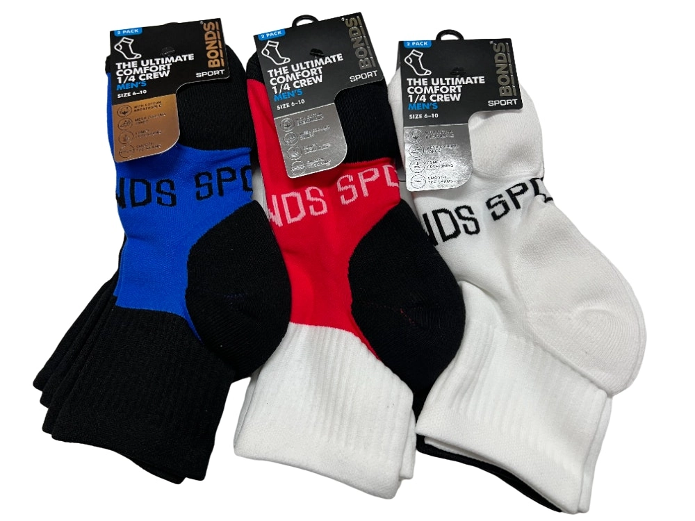 24 X Bonds Mens Ultimate Comfort Quarter Crew Sport Socks Assorted