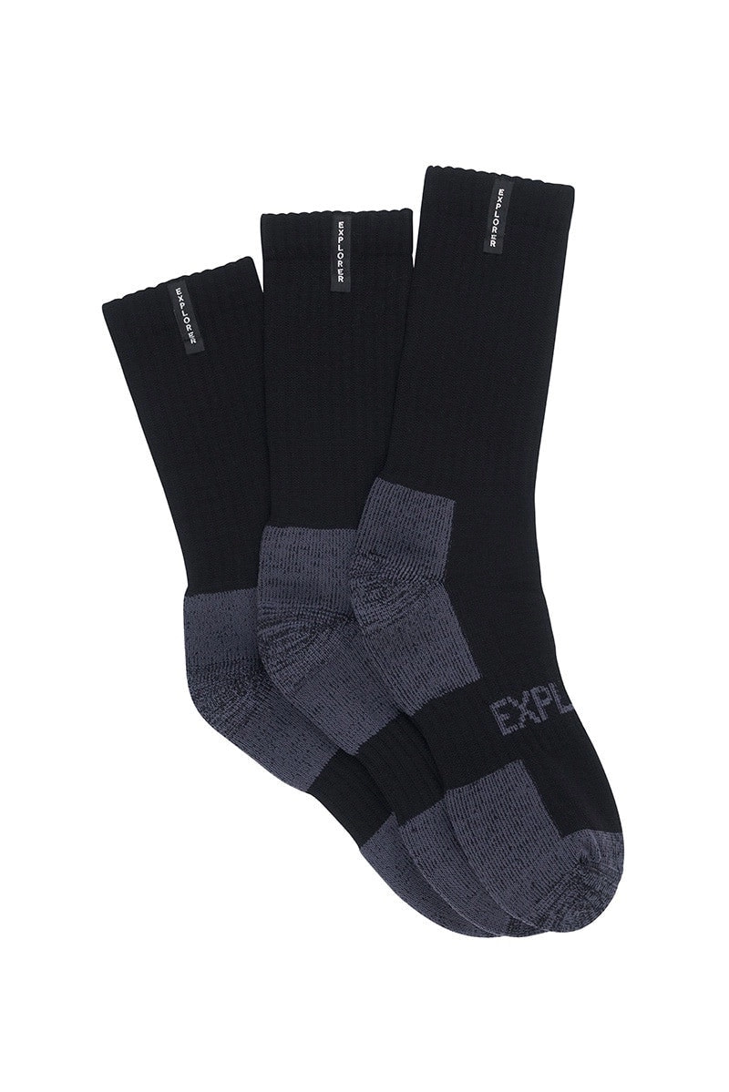 9 x Bonds Explorer Tough Work Crew Cotton Blend Socks Black/Grey