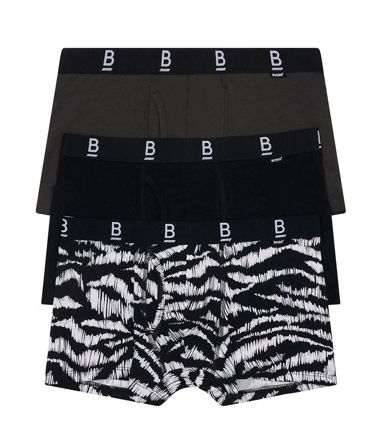 3 x Mens Bonds Super Comfy B For Bonds Black And White Trunks