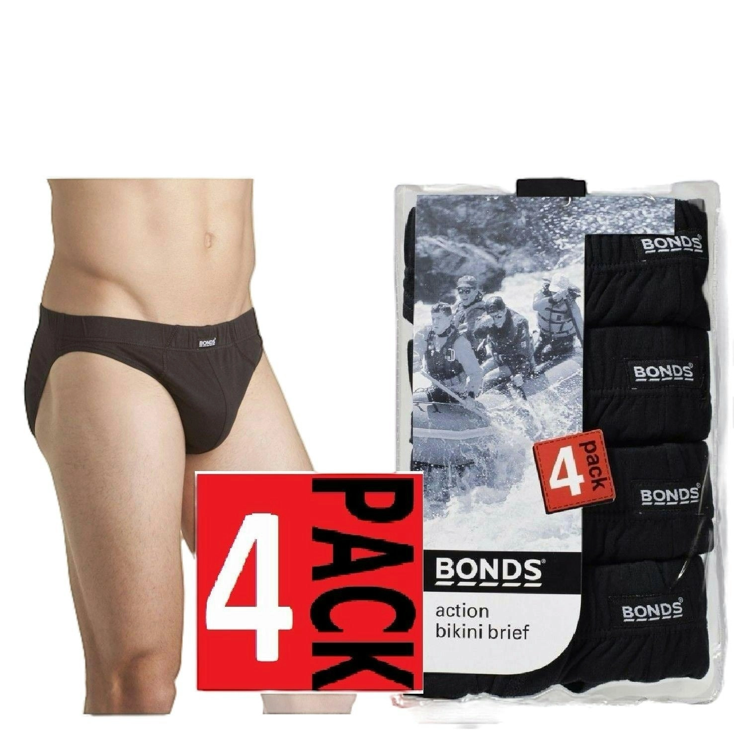 Bonds Mens 4 Pairs Black Action Bikini Brief Underwear Jocks