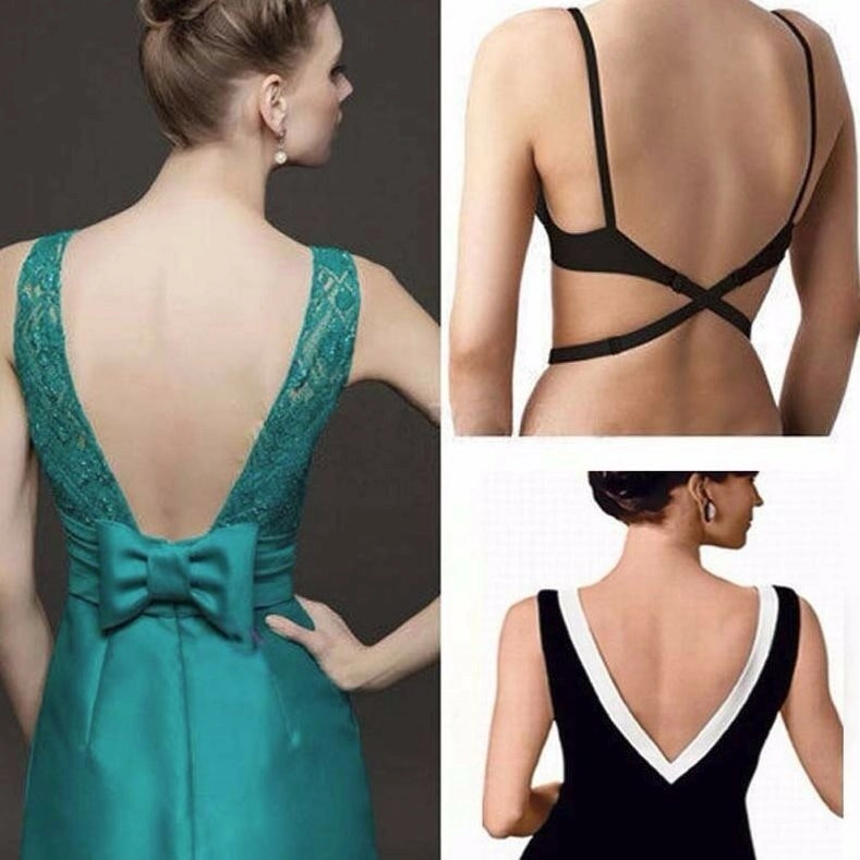 Low Back Bra Converter Strap Backless Top Dress Singlet Black White Beige Straps