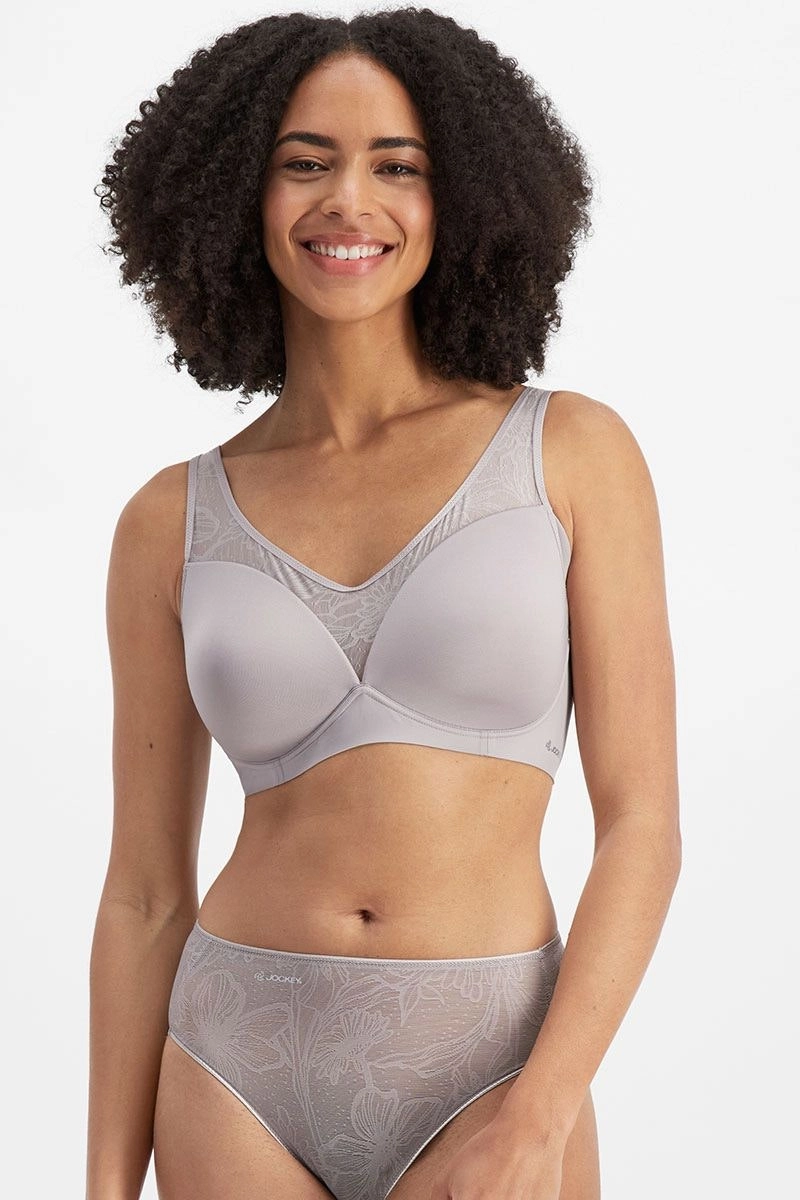 Jockey Womens No Panty Line Promise Bloom Wirefree Bra Parisian Grey