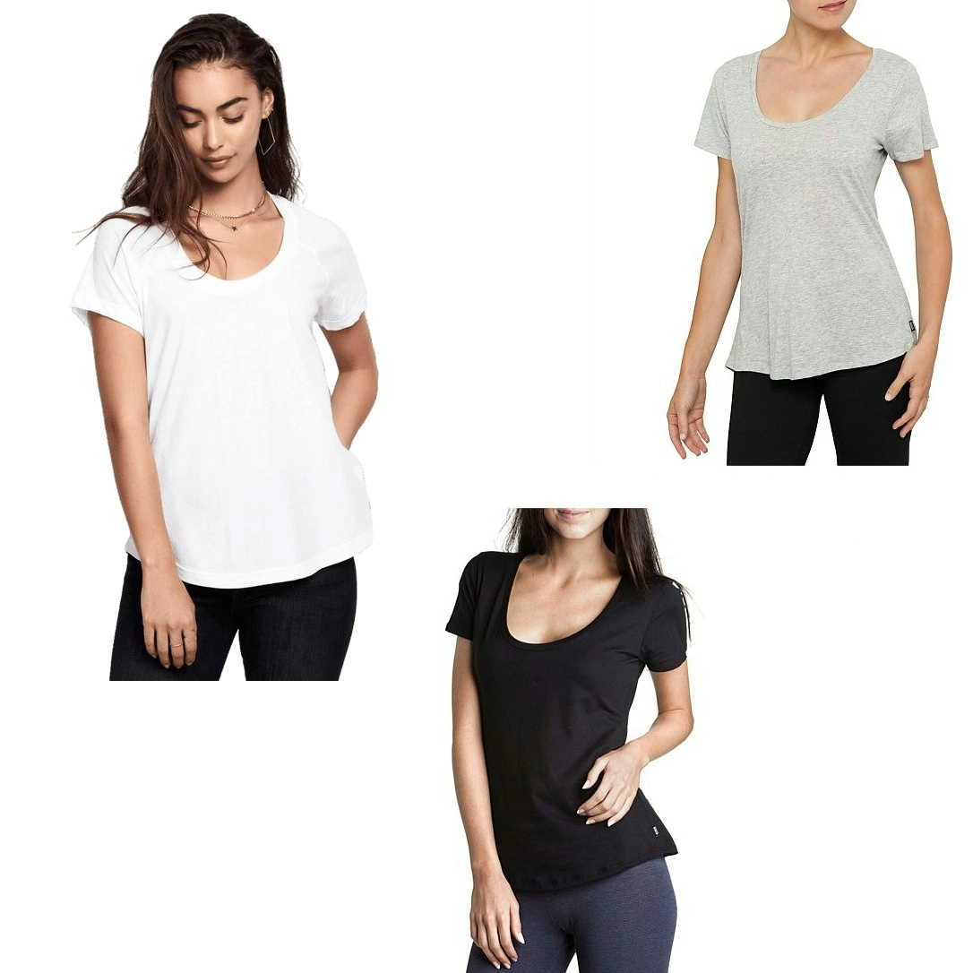 3 x Bonds Womens Scoop Neck Tee T-Shirt Top Cotton Black White Grey