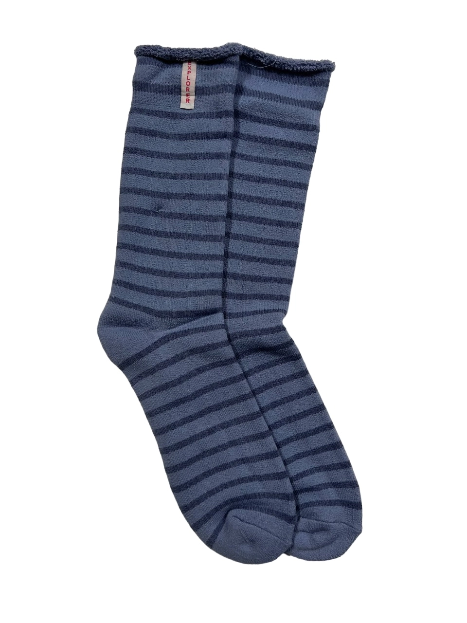 10 x Womens Explorer Lightweight Cotton Crew Ladies Socks Blue Stripes