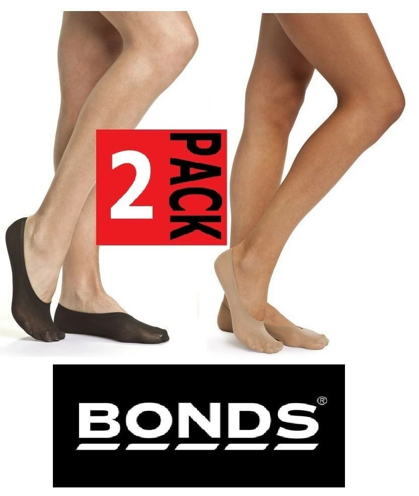 Womens Bonds 2 Pairs No Show Cotton Black Tan Footlets Ladies Socks Sockettes