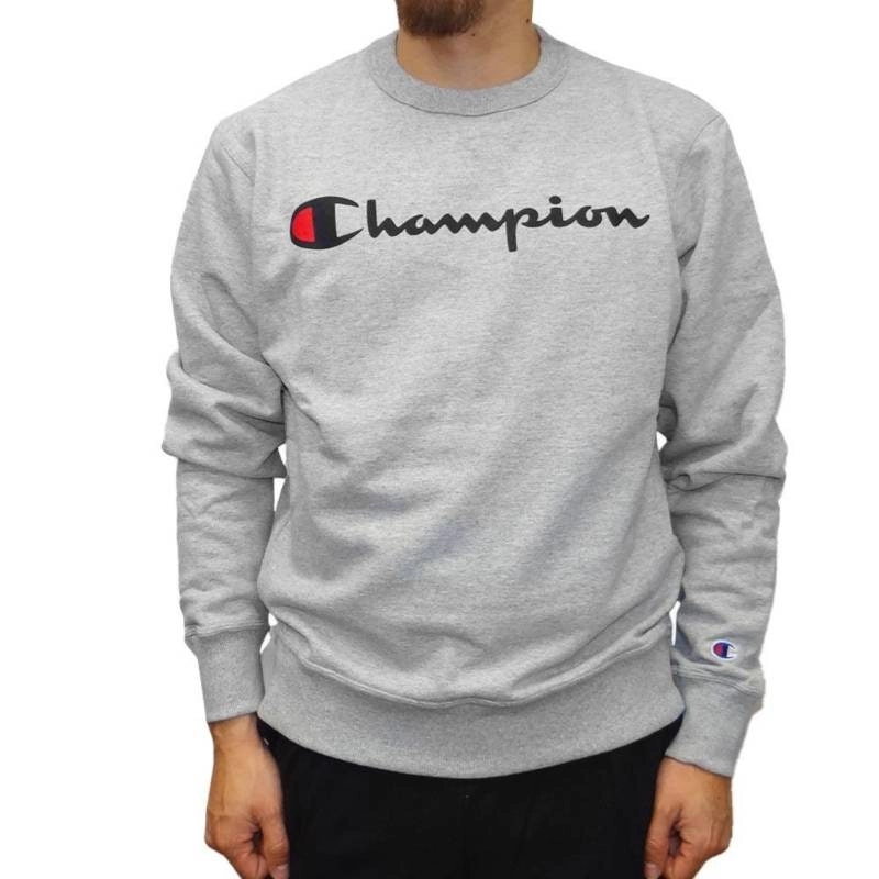 Mens Champion Powerbend Oxford Gray Graphic Crew Neck Jumper