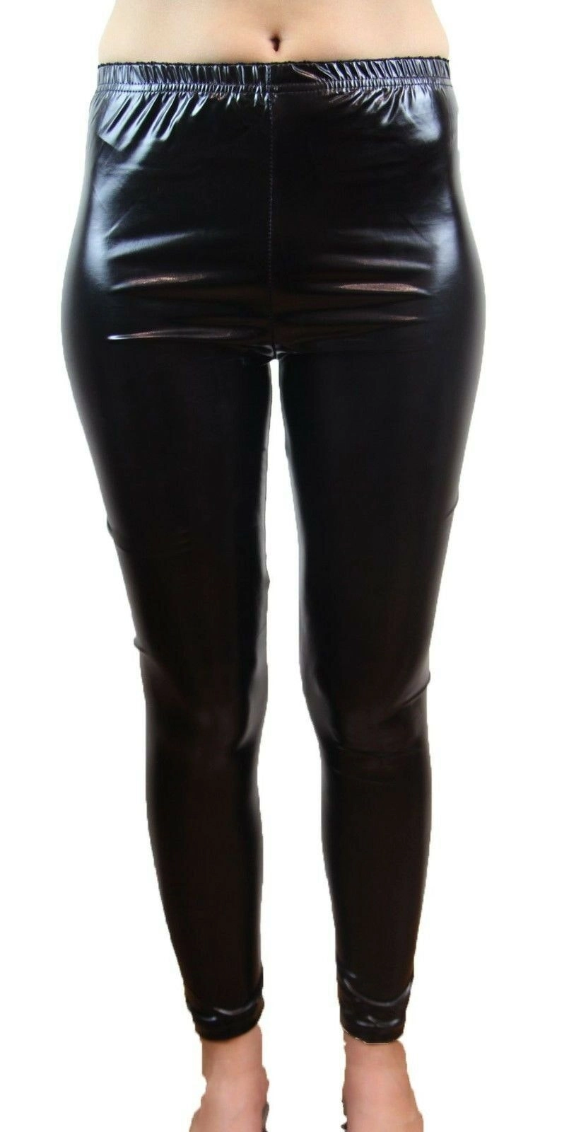 Shiny Metallic Leggings Womens Pants Ladies Black