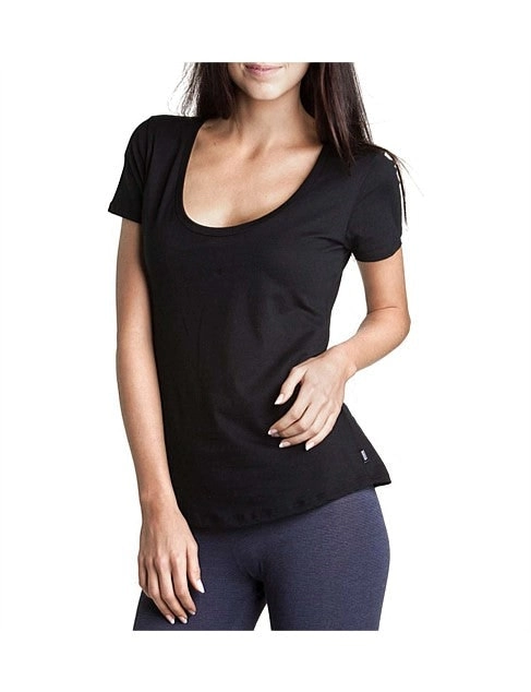 6 x Bonds Womens Scoop Neck Tee T-Shirt Top Cotton Black