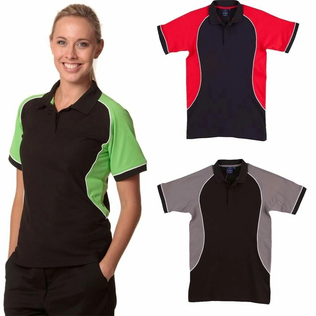 Ladies Womens Arena Sports Racing Short Sleeve Black Polo Top Team Tshirt New