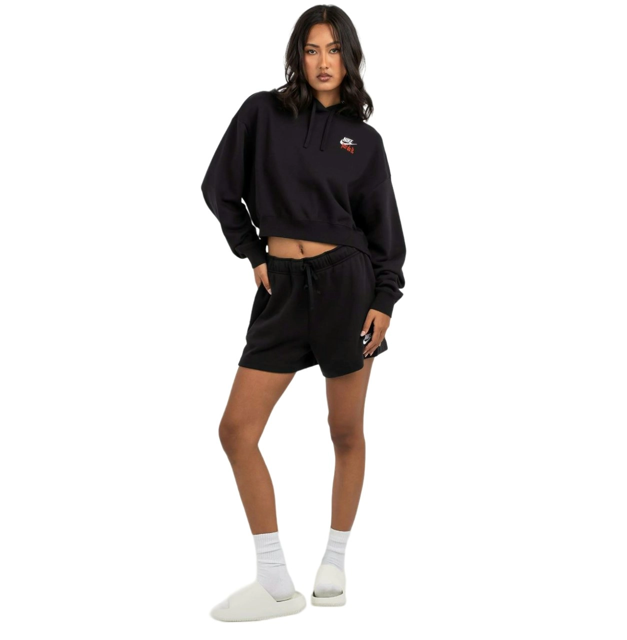 Womens Nike Sportswear Club Fleece Black Oversized Cropped Pullover Hoodie