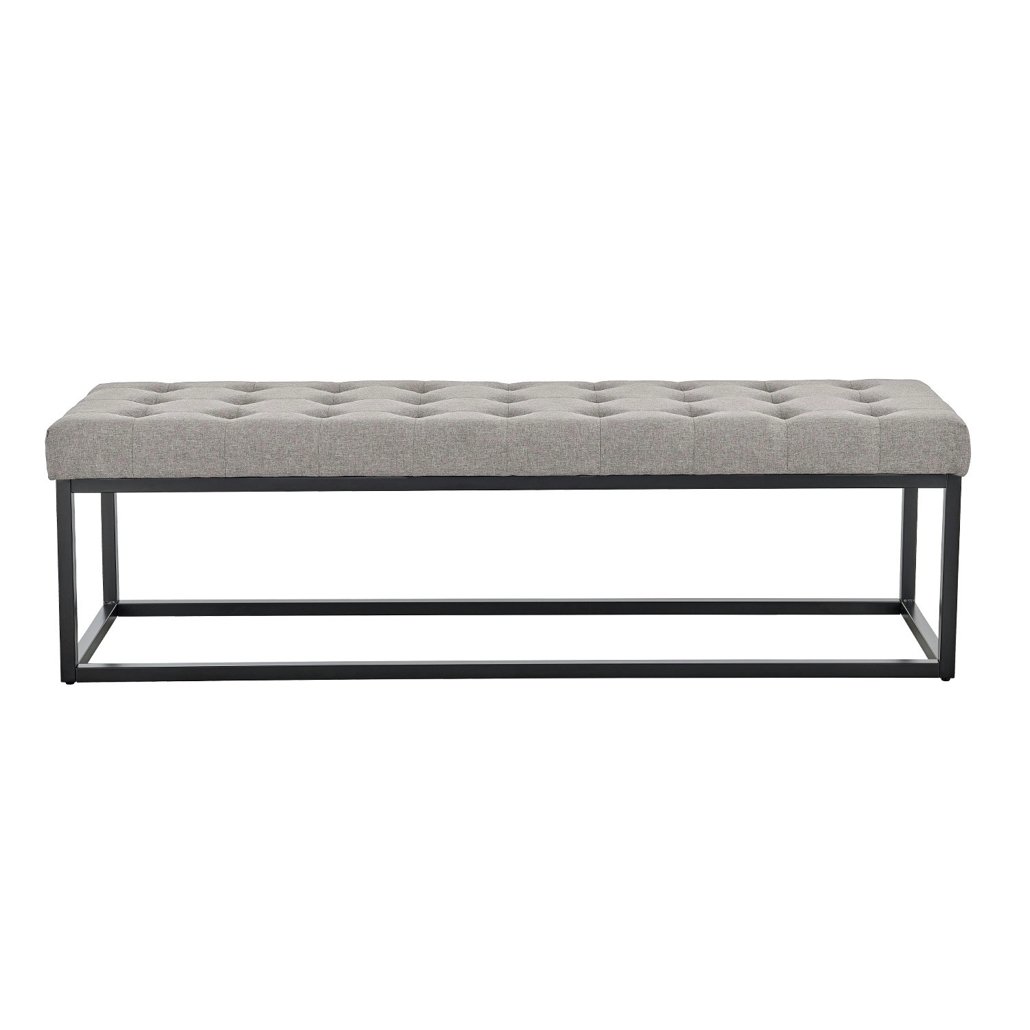 Cameron Button-Tufted Upholstered Bench with Metal Legs - Light Grey