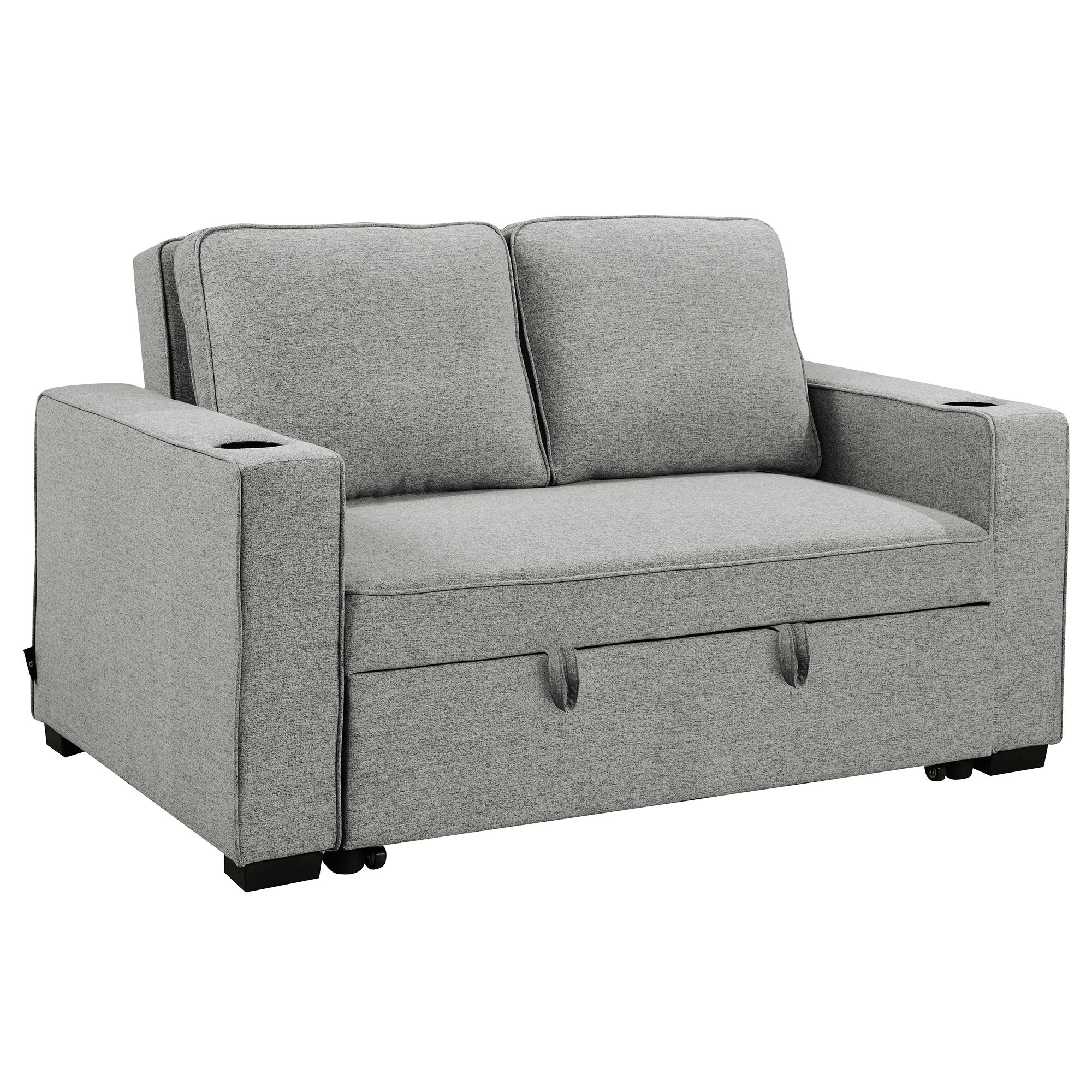 Sarantino Hoffman Linen Sofa Bed with Cushions & Cup Holders Light Grey