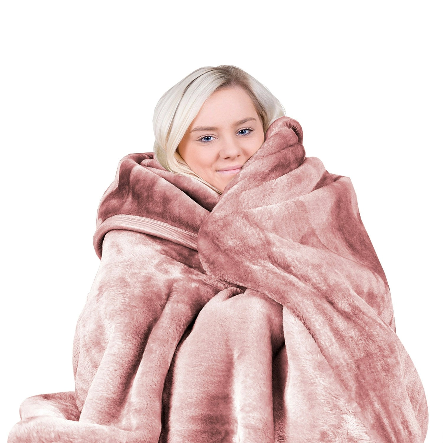 Laura Hill 600GSM Double-Sided Queen Size Faux Mink Blanket - Pink